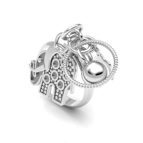 Imagen 2 de 10 de Anillo Plata 925 Elefante Y Dijes Colgantes Ajustable Agalea