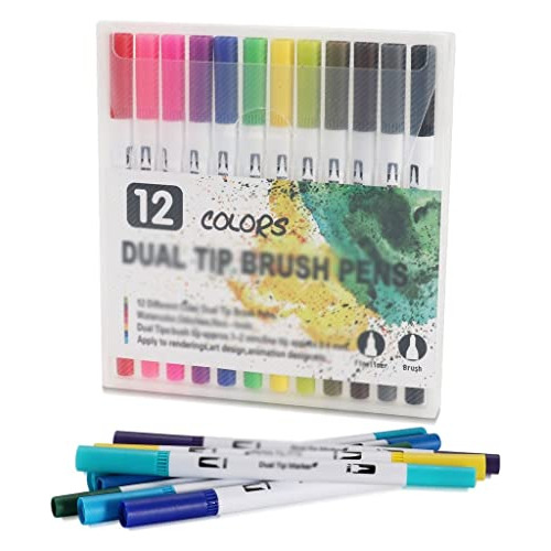Wdfffe 12/24 Colors Watercolor Art Markers Set Brush Pen Dua