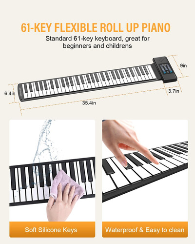 Piano Konix 61 Key Roll Up, Piano De Rollo De Mano Recargabl