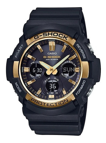 Reloj de pulsera Casio Steel GAS-100G-1A de cuerpo color negro y dorado, digital, para hombre, con correa de resina color negro, bisel color dorado y hebilla simple