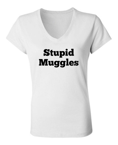 Remera Mujer Escote V - Stupid Muggles Harry Potter