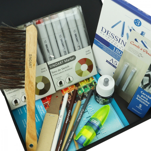 Kit Desenho  Gráfico Caligrafia Crayon Conte Bloco Etival ª