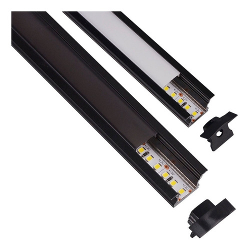Pack 10x: 2m Perfil De Aluminio Sobreponer O Empotrar Negro Luz Opalino
