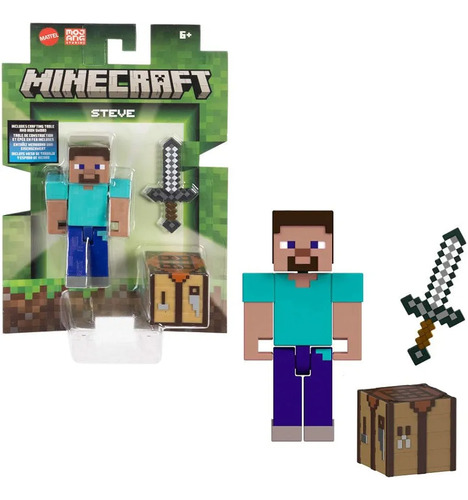 Mattel Minecraft Steve Espada De Hierro Y Mesa De Trabajo
