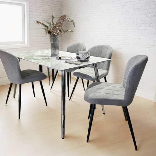 Juego Comedor Bulnes Neolith Cromo 120 + 4 Sillas Panama Gris Chenille