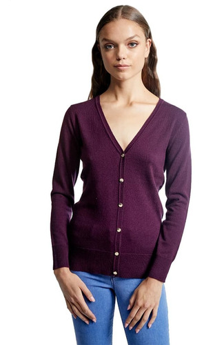 Sweater Básico Para Mujer, Con Botones, Color Vino, 1042057