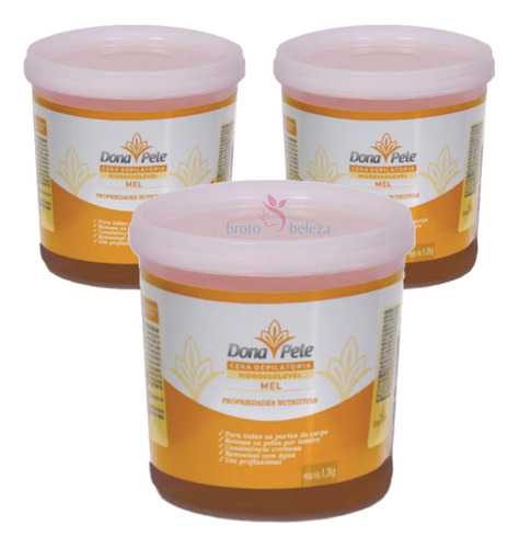 Kit Cera Depilatória Mel 3x1,2kg Removível Com Água