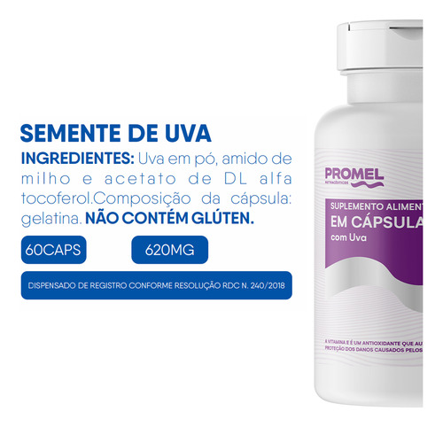 Semente De Uva 620mg Promel 60 Cápsulas