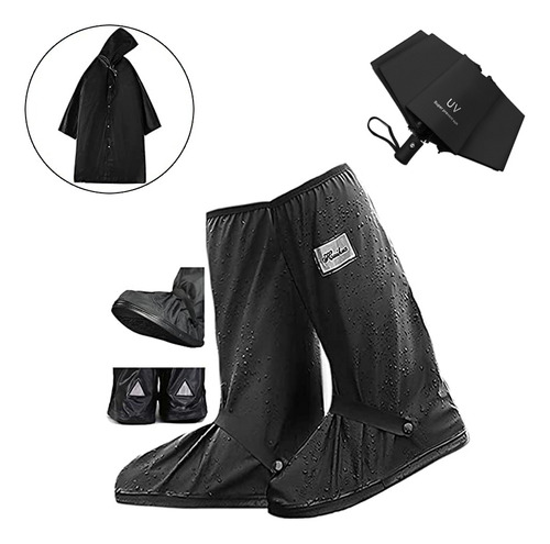 Cubierta Zapato Botas Y Impermeable Lluvia+paraguas,kit 3pcs