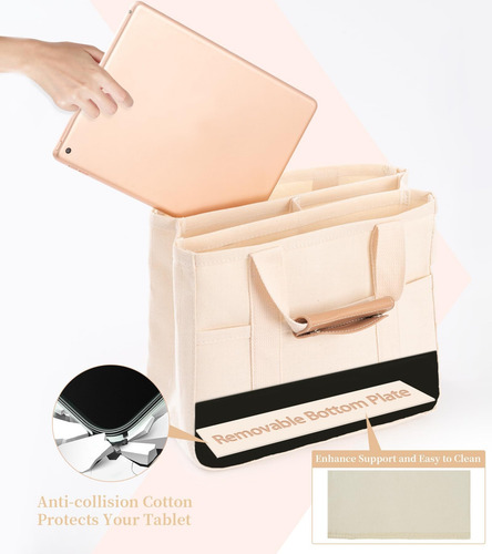 Canvas Tote Bag With Multi Pockets Crossbody Tote Bag