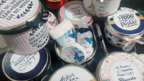 Souvenirs Set En Lata + Jabón +toalla + Crema Frases X 10