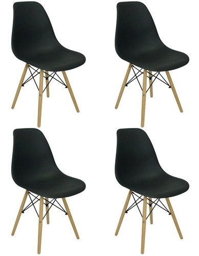 Kit 4 Cadeiras Charles Eames Eiffel Wood Design Varias Cores Cor Da Estrutura Da Cadeira $$$ Cor Do Assento Preto Desenho Do Tecido -