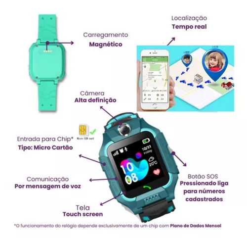 Relógio Smartwatch Infantil Q12 kids com rastreador - chat voz - sos - azul