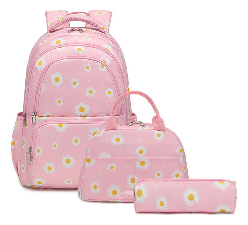 Mochila Infantil Con Estampado Margaritas Lonchera Y Estuche