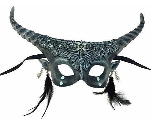 Silver Fawn Fancy Half Mask Halloween Adult Horns Mystical S