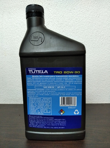 Imagen 3 de 3 de Aceite Sae 80w90 Transmisiones Manuales Tutela X Litro