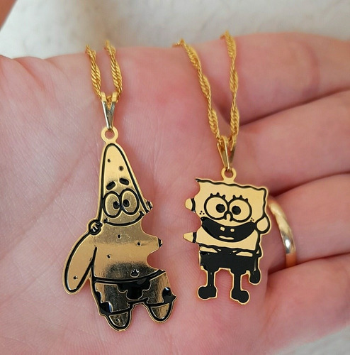 Imagem 2 de 3 de Conjunto Bob Esponja E Seu Amigo Patrick Banhado A Ouro 18k