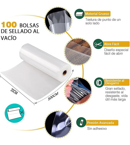 5 Rollos Bolsas Sellado Al Vacío Gofrados C/u De 2cmx5 Mtrs.