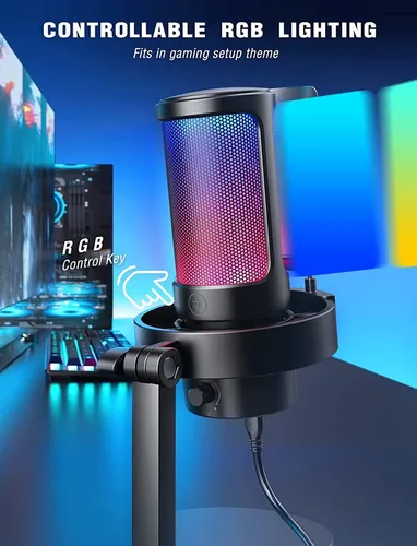 Micrófono Gaming Fifine Ampligame A8, De Condensador, Rgb