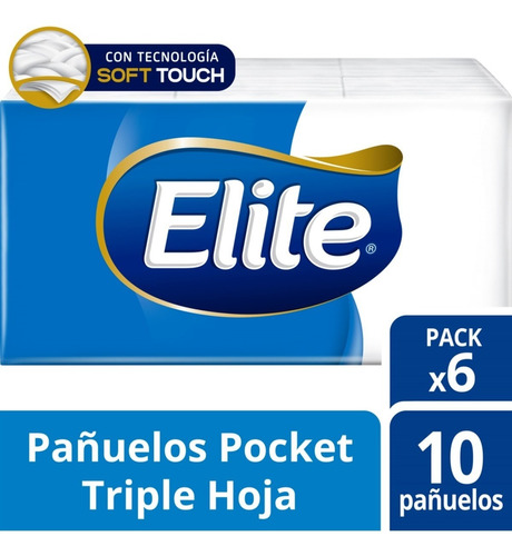 Pañuelos Elite Pocket  6 Paquetes De 10 Unidades 5472 Elite - pack x 10 x 6 unidades c/u