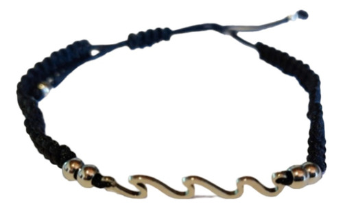 Pulsera Hilo Negra Dije Olas Acero Quirúrgico