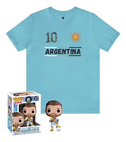 Remera Algodon Niños Argentina Messi + Muñeco Funko 2022