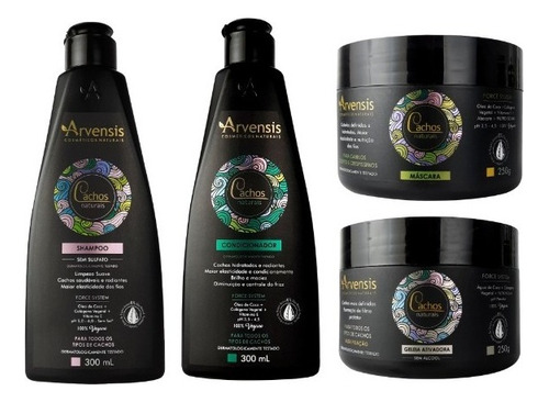 Kit Arvensis Cachos Shampoo + Condicionador + Mascara Crespos + Geleia Alta