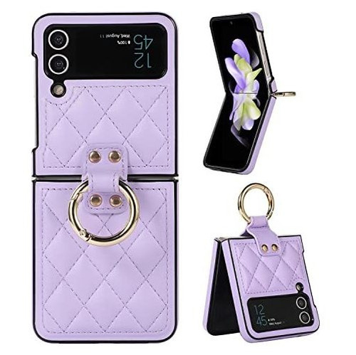 Funda Para Samsung Galaxy Z Flip 4 2022 Ring Cuero Lila