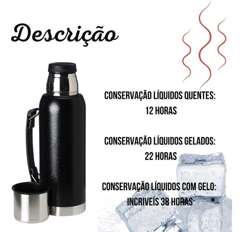 Garrafa Aço Inox 1 Litro Água Gelada Café Quente C/ Alça Cor Branco