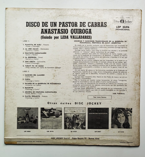 Vg Vinilo Lp Disco De Un Pastor De Cabras Anastasio Quiroga Estándar