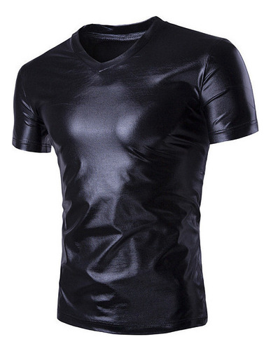 Playera Cuello En V Hombre Casual Brillante Tendencia Slim