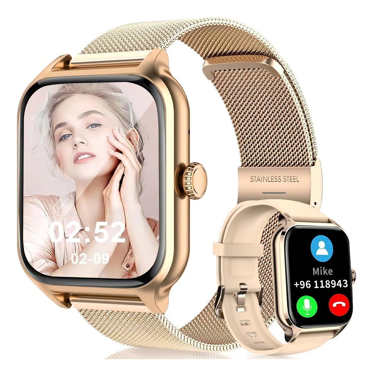 Smartwatch Mertto Dourado com Tela de 1.83" e Duas Pulseiras