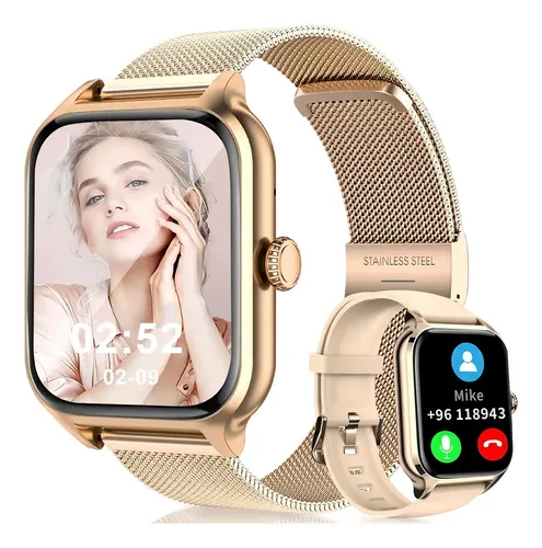 Smartwatch Mertto Dourado com Tela de 1.83" e Duas Pulseiras