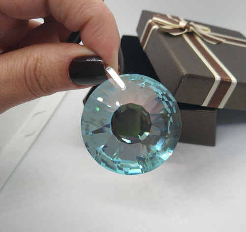 Imagem 2 de 6 de Pingente Mandala Cristal Swarovski 4 Cm Blue Ab Prata 925