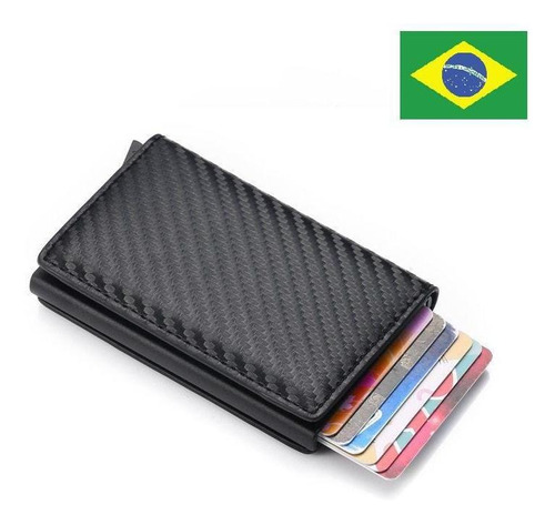 Carteira Pop Up Em Couro Anti Furto Carbon Black Preta