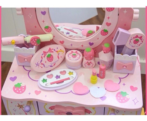 Tocador Princesa Frutilla Con Silla Y Set De Belleza