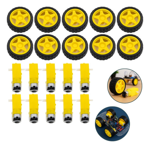 (10) Roda + Pneu + Motor Dc 3 A 6v Reducao Robotica Arduino