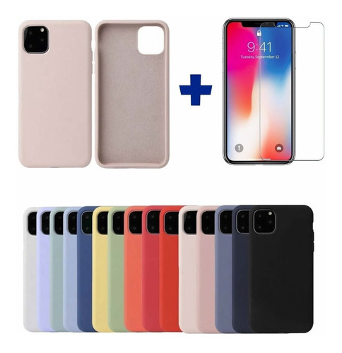 Imagen 3 de 9 de Case Silicona Original iPhone + Vidrio Templado Freecellshop