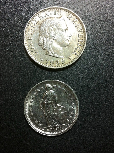 2 Monedas De Suiza Antiguas 1959 & 1969 Ex+