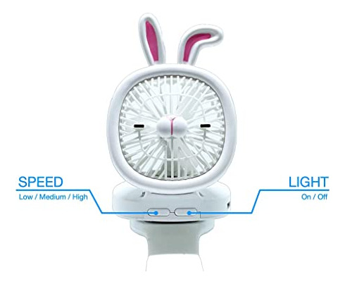 Ventilador Recargable Usb Portátil 3 Velocidades Led Blanc