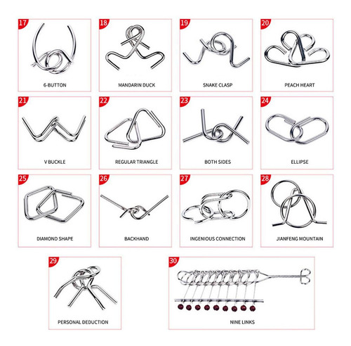 Conjunto De Jogos De Quebra-cabeça Butebuy 30 Metal Wire Tes