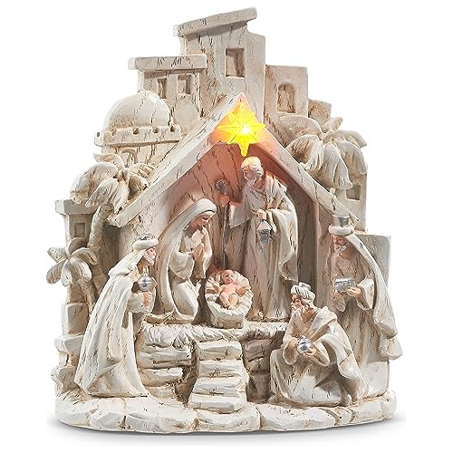 Figura De Natividad De Belén Rústica Luces Led Blanca...