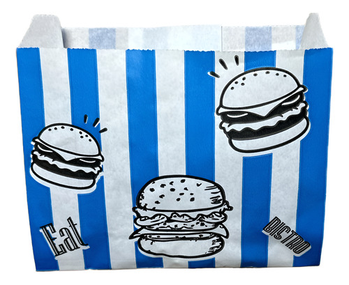 Bolsa De Papel Para Hamburguesa 100 U 13x10x5 Cm Azul Papel Blanco