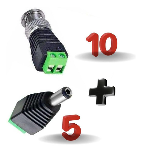 Kit 10 Conectores Bnc Macho Com Borne + 5 Plug P4 Macho