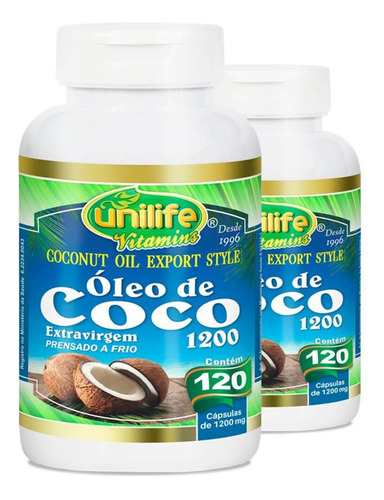 Kit 2 Óleo De Coco Extra Virgem 120 Cápsulas Unilife