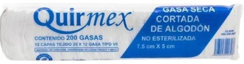 Gasas No Estériles Quirmex 7.5x5 Cm Paquete C/200 Piezas Color Blanco