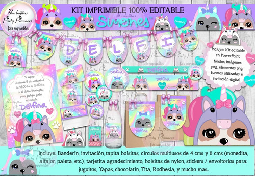 Kit Imprimible Candy Bar Simones Unicornio 100% Editable