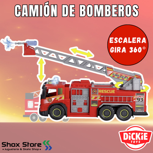 Camion Bomberos Gigante Dickie Toys Lanzador Agua Luz Sonido