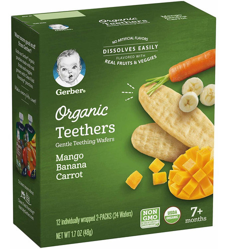 Gerber Orgánica Teethers, Mango Plátano Zanahoria, 1,7 Oz, 1