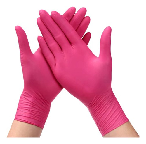 3 Cajas De 100 Guantes De Nitrilo Rosa Extrach Ambidiestros 